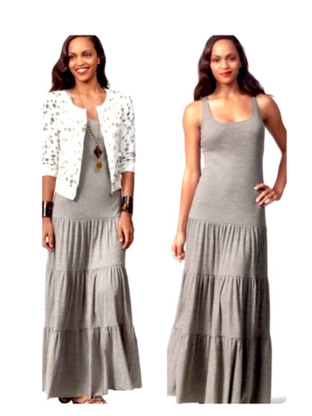 CAbi #853 Gray Tiered Sleeveless Maxi Dress - Picture 2 of 7